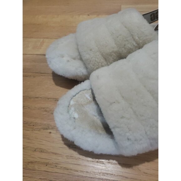 UGG Fluff Yeah Slide Slippers Womens Natural Sherling Strap US 7 EU 38 - Picture 4 of 14